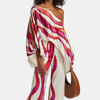 Image of Antje | Dames Off-the-Shoulder Tweedelige Broekset