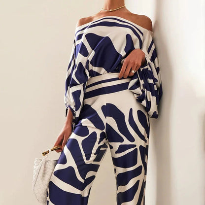 Image of Antje | Dames Off-the-Shoulder Tweedelige Broekset