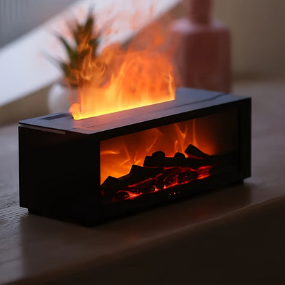 Aroma Diffuser met Gesimuleerd Vlameffect - Haard-luchtbevochtiger met Kleurverlichting, Timer en USB-Aansluiting - Binnendecoratie voor Slaapkamer, Badkamer en Kantoor - Kerstcadeau