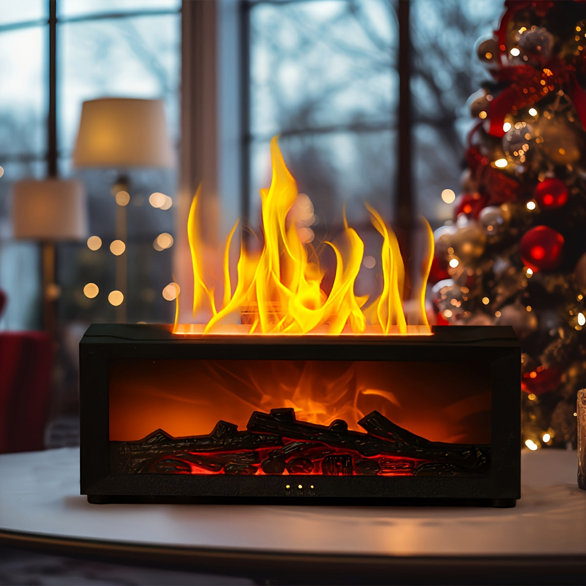 Aroma Diffuser met Gesimuleerd Vlameffect - Haard-luchtbevochtiger met Kleurverlichting, Timer en USB-Aansluiting - Binnendecoratie voor Slaapkamer, Badkamer en Kantoor - Kerstcadeau