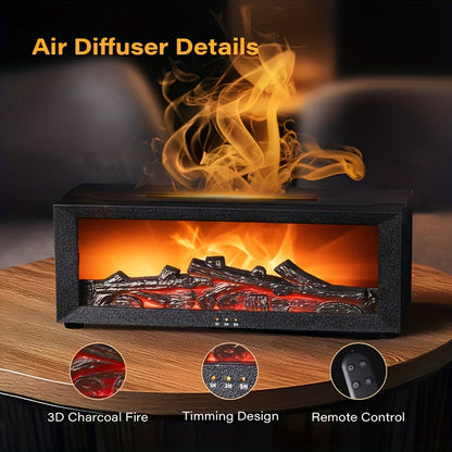 Aroma Diffuser met Gesimuleerd Vlameffect - Haard-luchtbevochtiger met Kleurverlichting, Timer en USB-Aansluiting - Binnendecoratie voor Slaapkamer, Badkamer en Kantoor - Kerstcadeau