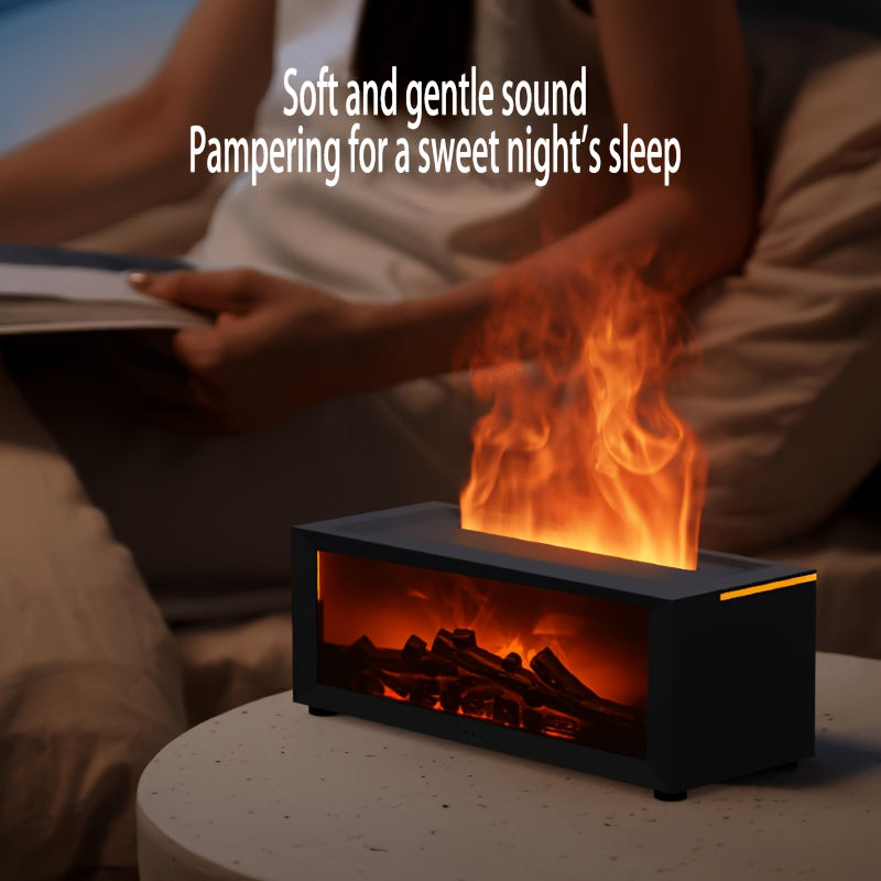 Aroma Diffuser met Gesimuleerd Vlameffect - Haard-luchtbevochtiger met Kleurverlichting, Timer en USB-Aansluiting - Binnendecoratie voor Slaapkamer, Badkamer en Kantoor - Kerstcadeau