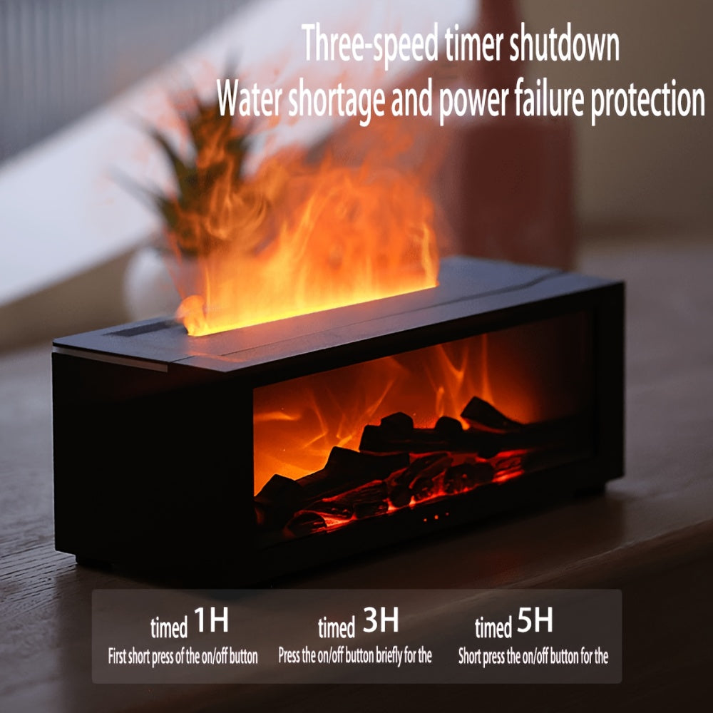 Aroma Diffuser met Gesimuleerd Vlameffect - Haard-luchtbevochtiger met Kleurverlichting, Timer en USB-Aansluiting - Binnendecoratie voor Slaapkamer, Badkamer en Kantoor - Kerstcadeau
