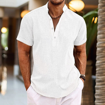 Image of Arthur | Heren Henley Casual Shirt met Korte Mouwen