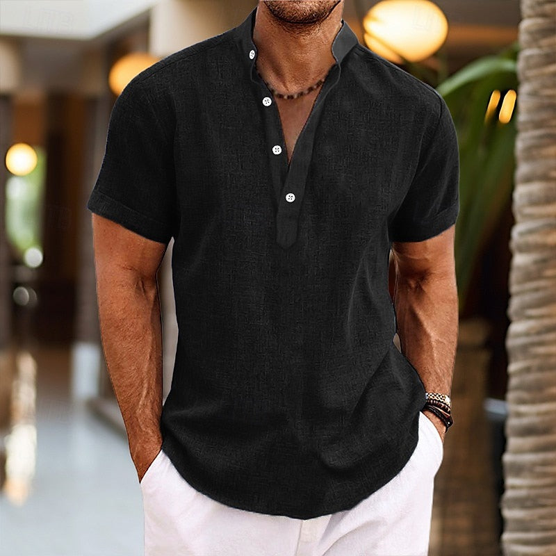 Image of Arthur | Heren Henley Casual Shirt met Korte Mouwen