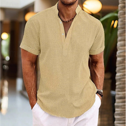 Image of Arthur | Heren Henley Casual Shirt met Korte Mouwen