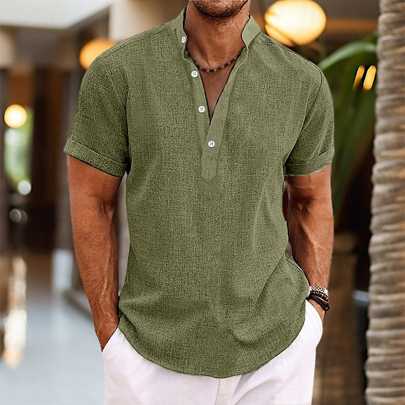 Image of Arthur | Heren Henley Casual Shirt met Korte Mouwen