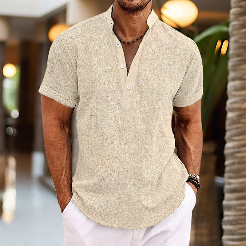 Image of Arthur | Heren Henley Casual Shirt met Korte Mouwen