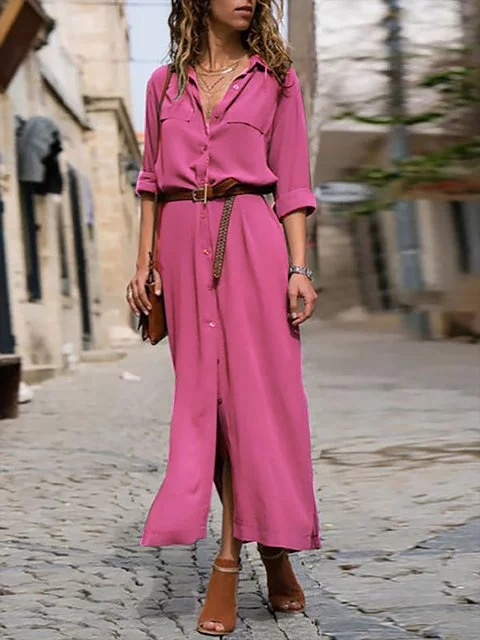 Image of Ashley | Dames Midi-jurk met Knopen