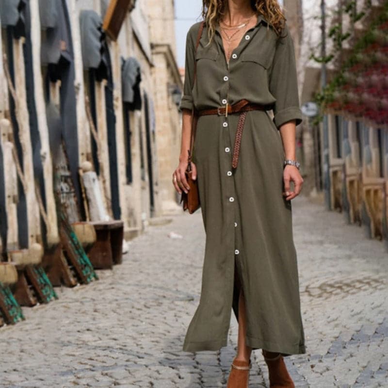 Image of Ashley | Dames Midi-jurk met Knopen