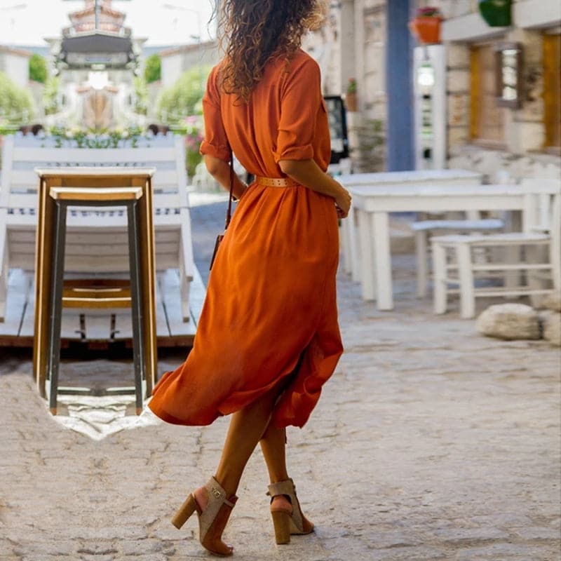 Image of Ashley | Dames Midi-jurk met Knopen