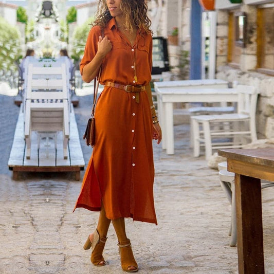 Image of Ashley | Dames Midi-jurk met Knopen