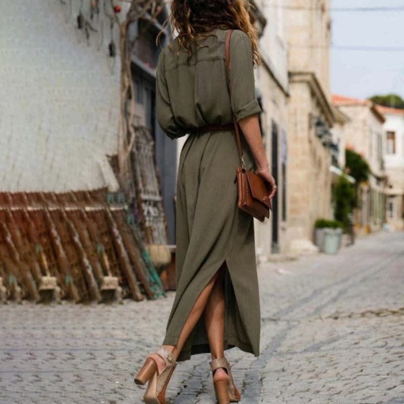 Image of Ashley | Dames Midi-jurk met Knopen