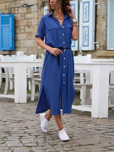 Image of Ashley | Dames Midi-jurk met Knopen