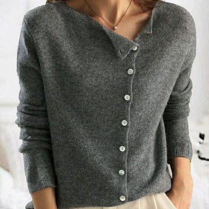 Asymmetrisch damesvest met V-hals, knopen en lange mouwen