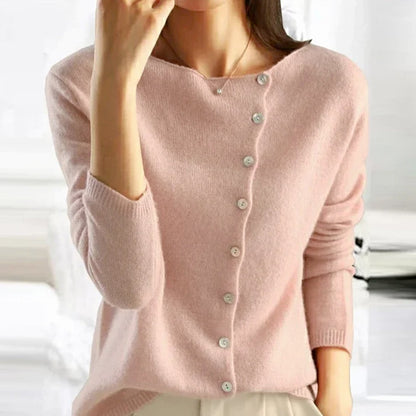 Asymmetrisch damesvest met V-hals, knopen en lange mouwen