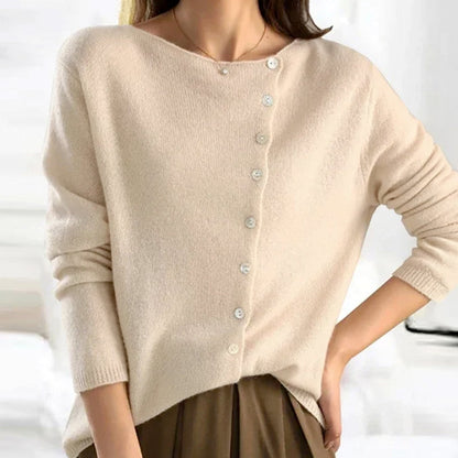 Asymmetrisch damesvest met V-hals, knopen en lange mouwen