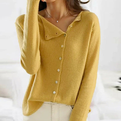 Asymmetrisch damesvest met V-hals, knopen en lange mouwen