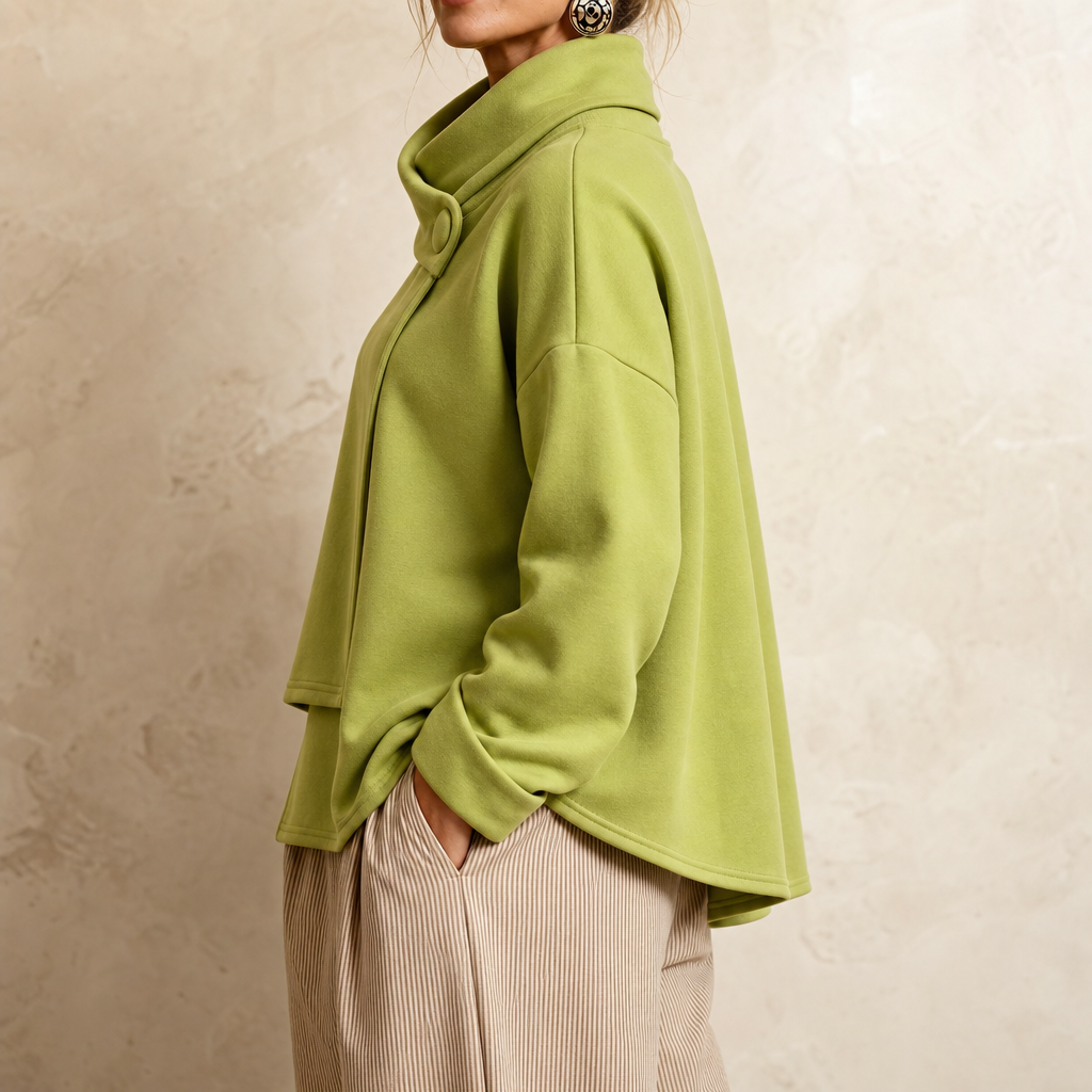 Asymmetrische sweater met colkraag en knoop