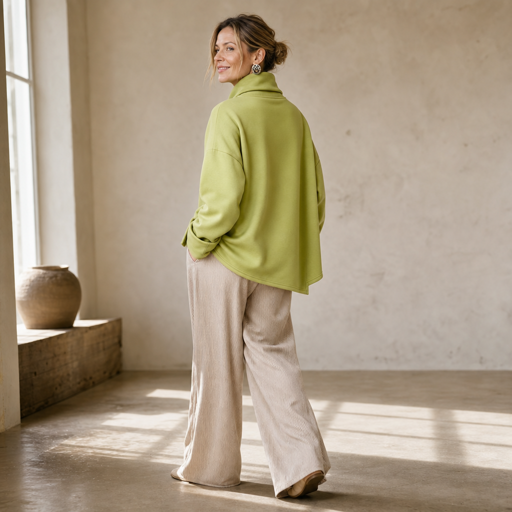 Asymmetrische sweater met colkraag en knoop