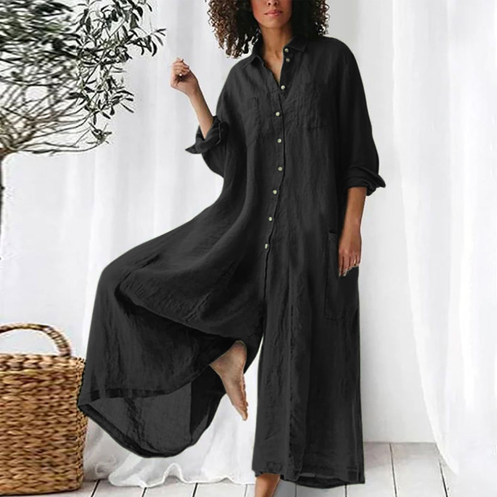 Image of Betty | Dames Maxi Overhemdjurk met Knoopsluiting