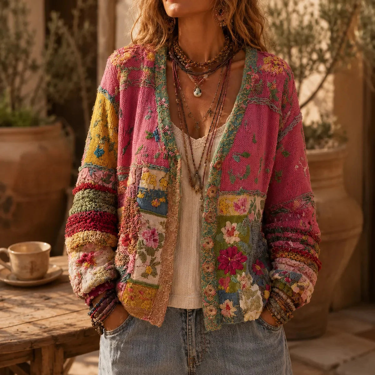 Boho vest met bloemen-patchwork