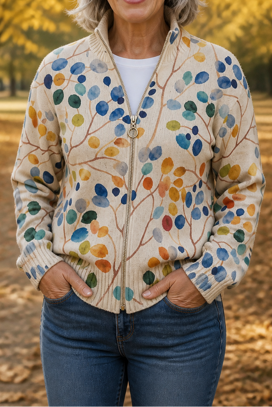 Bombervest met ritssluiting en botanische print