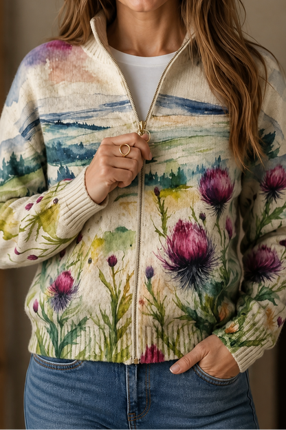 Bombervest met ritssluiting en botanische print