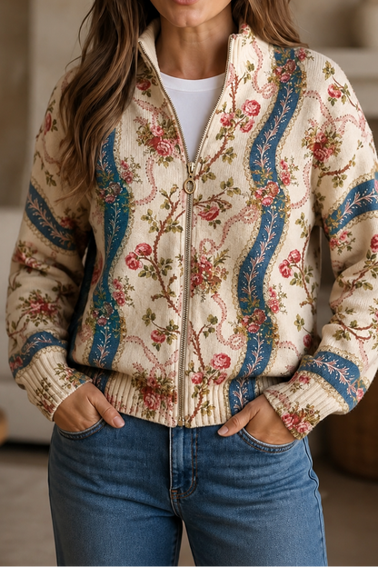 Bombervest met ritssluiting en botanische print