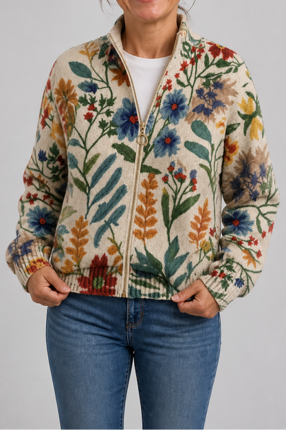Bombervest met ritssluiting en botanische print
