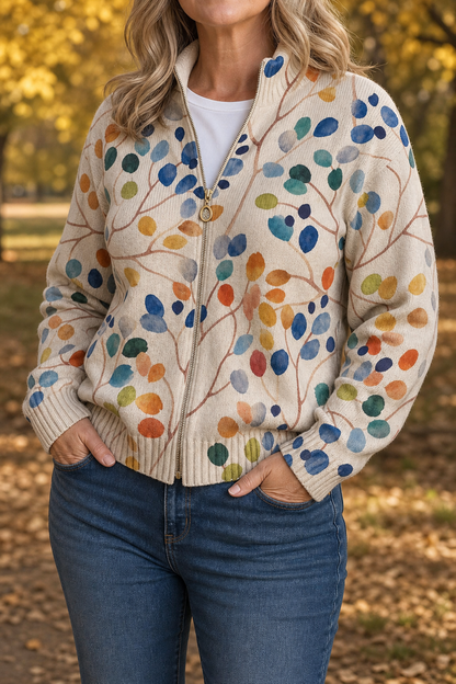 Bombervest met ritssluiting en botanische print