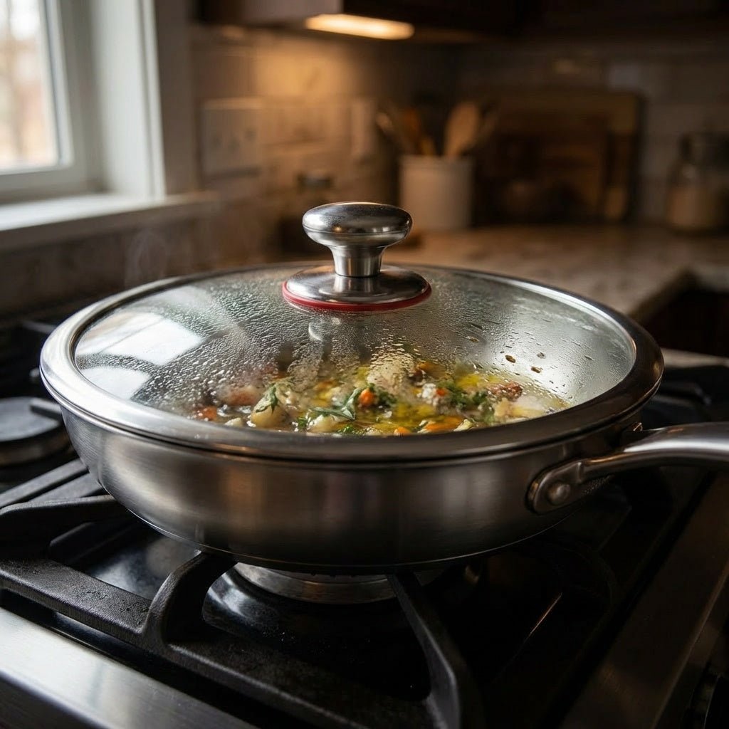 Braadpan met gehamerde structuur en deksel