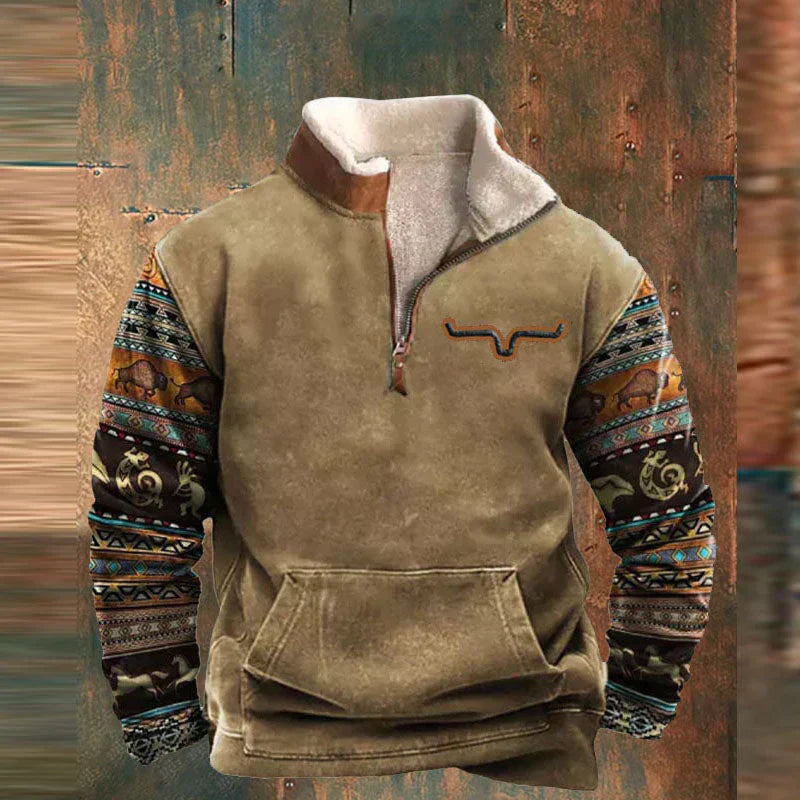 Bruce | Fleece western pullover met korte rits voor heren