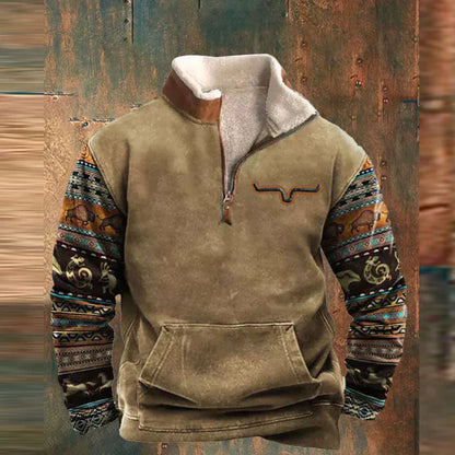 Bruce | Fleece western pullover met korte rits voor heren