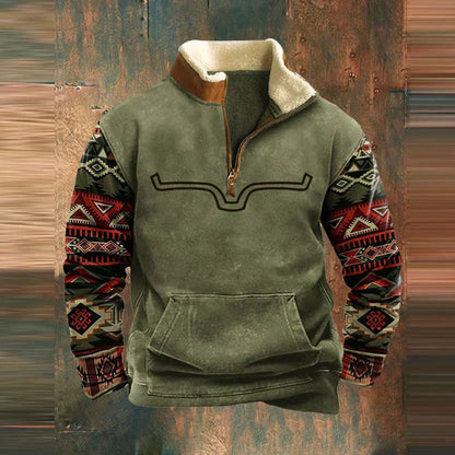 Bruce | Fleece western pullover met korte rits voor heren