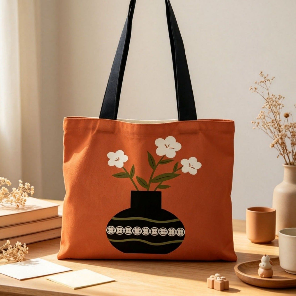 Canvas tote bag met bloemenpatroon