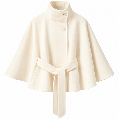 Capejas voor dames van wolmix | Hoge kraag & strikceintuur | Regular fit mantel met knopen voor herfst & winter