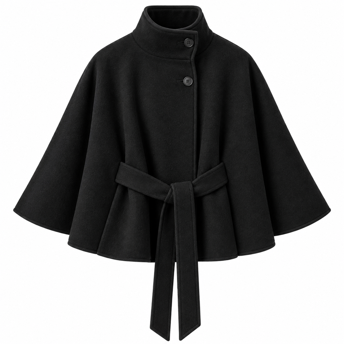 Capejas voor dames van wolmix | Hoge kraag & strikceintuur | Regular fit mantel met knopen voor herfst & winter