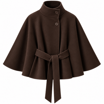 Capejas voor dames van wolmix | Hoge kraag & strikceintuur | Regular fit mantel met knopen voor herfst & winter