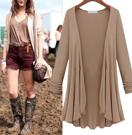 Casual cardigan met lange mouwen en ruches