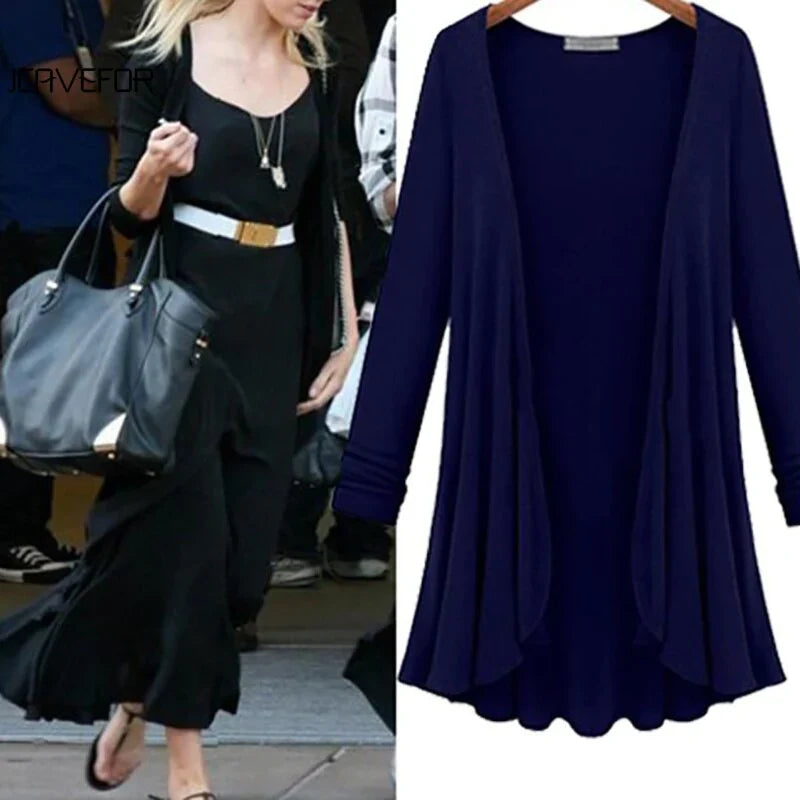 Casual cardigan met lange mouwen en ruches