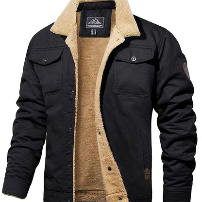 Casual outdoorjas voor heren met sherpavoering en drukknopen