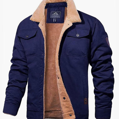 Casual outdoorjas voor heren met sherpavoering en drukknopen