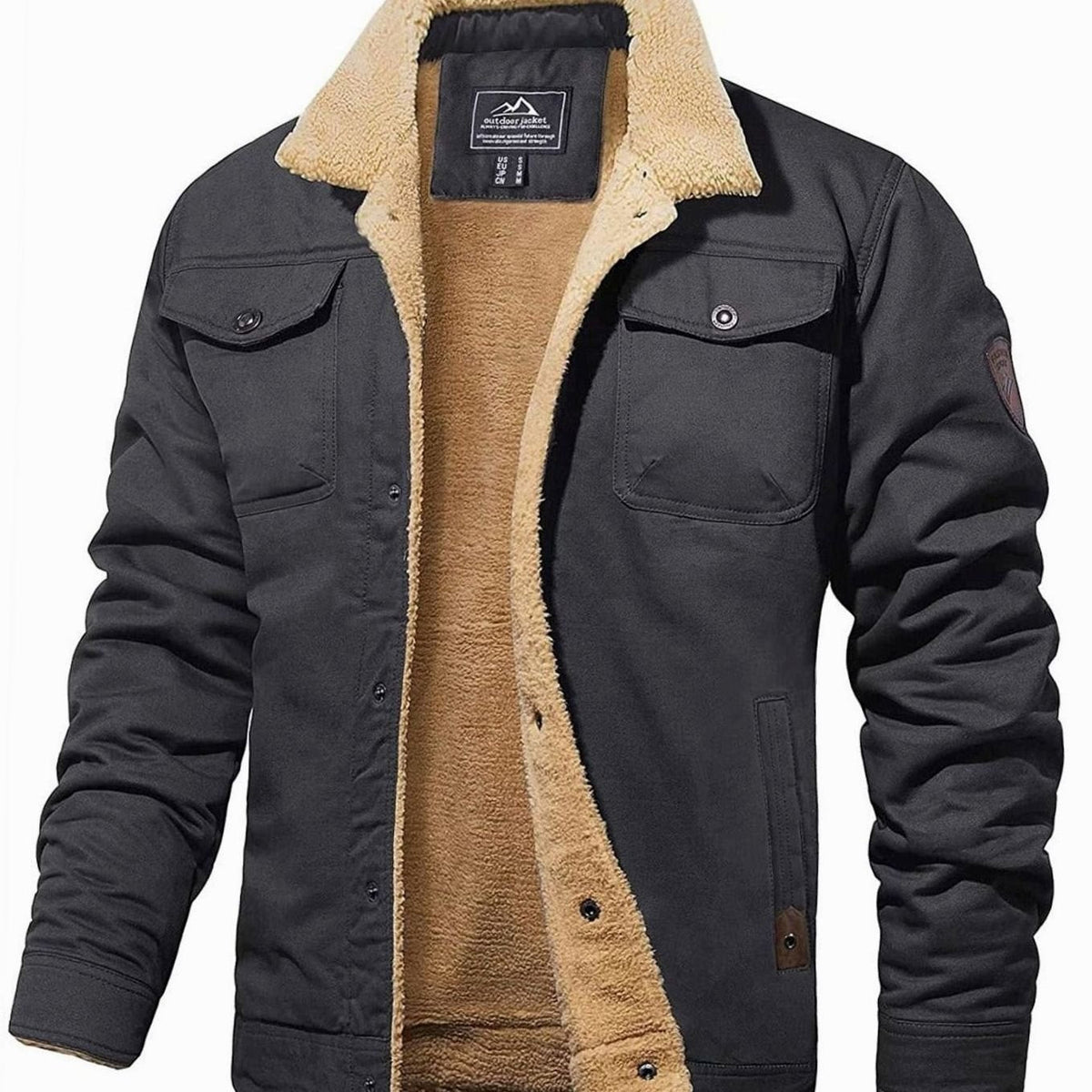 Casual outdoorjas voor heren met sherpavoering en drukknopen