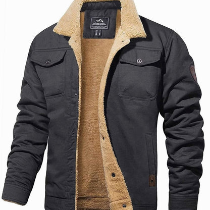 Casual outdoorjas voor heren met sherpavoering en drukknopen