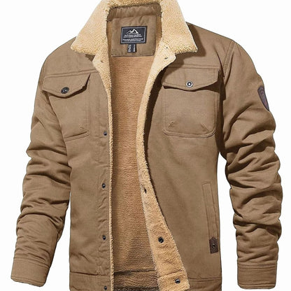 Casual outdoorjas voor heren met sherpavoering en drukknopen