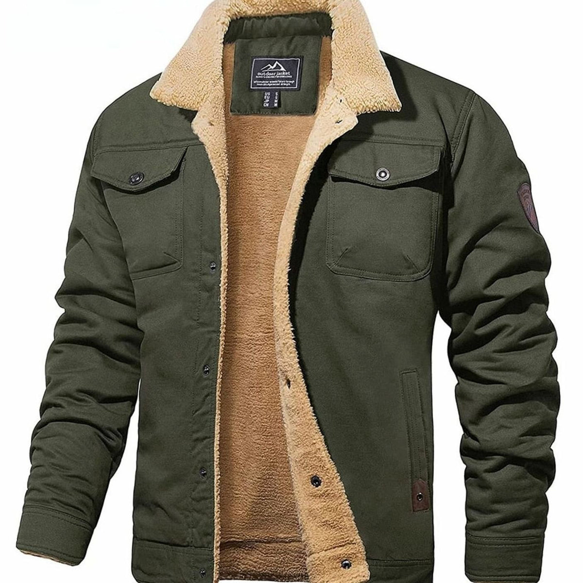 Casual outdoorjas voor heren met sherpavoering en drukknopen