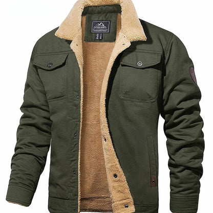 Casual outdoorjas voor heren met sherpavoering en drukknopen