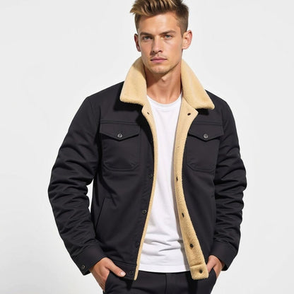 Casual outdoorjas voor heren met sherpavoering en drukknopen