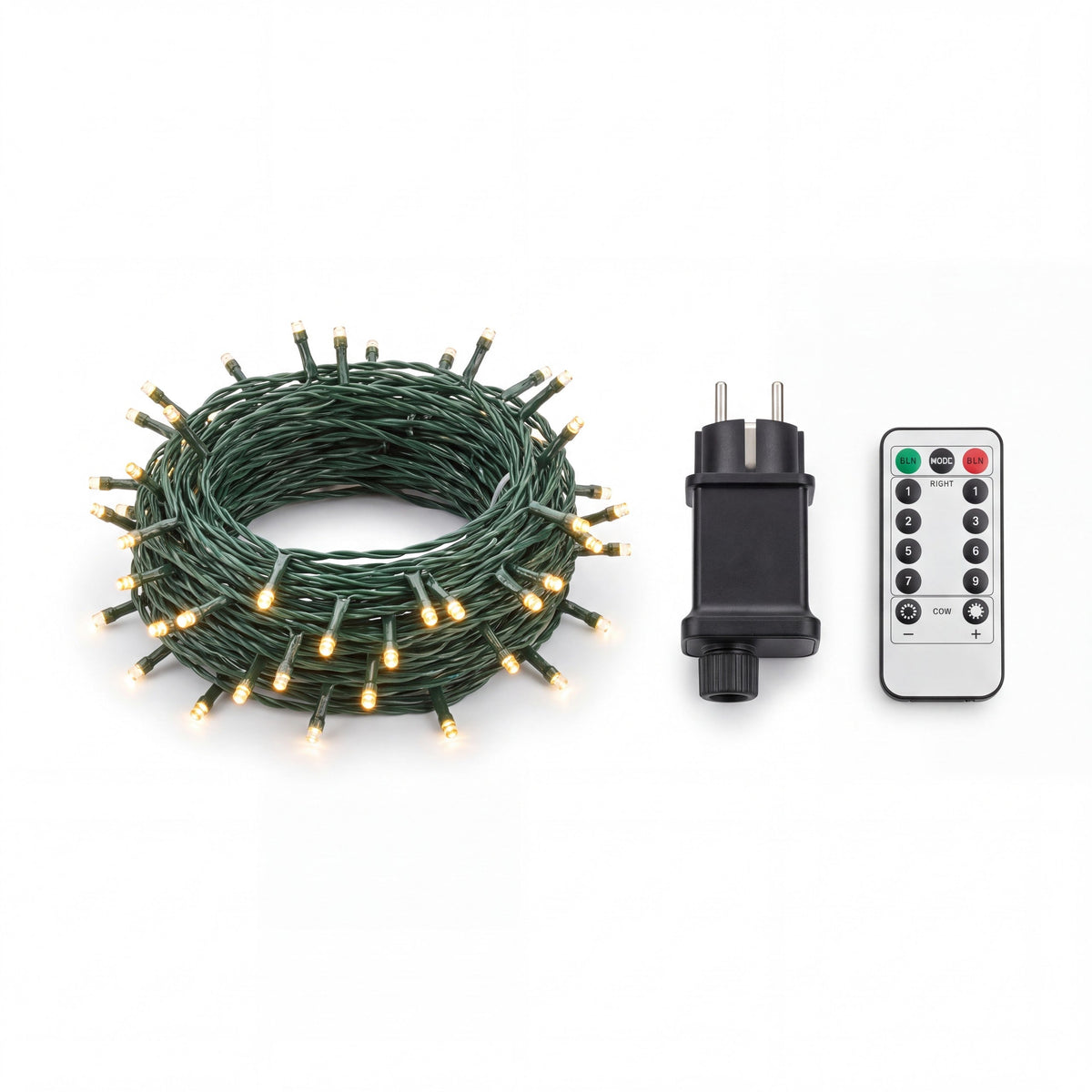 Clusterverlichting voor de kerstboom - LED-lichtsnoer met groene draad en afstandsbediening